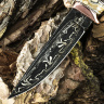 Подарочный нож ЛАДЬЯ, авторский мозаичный дамаск, карельская берёза, цвет хаки