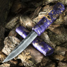 Нож ЯКУТ БОЛЬШОЙ, дамасская сталь, карельская берёза, фиолетовый цвет